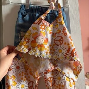 Handmade Toddler Floral Halter Top and Pants Set
